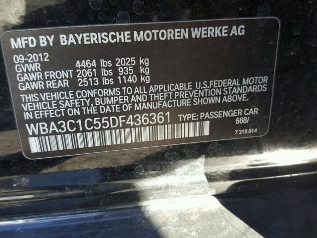 WBA3C1C55DF436361 - 2013 BMW 328 I SULE BLACK photo 10