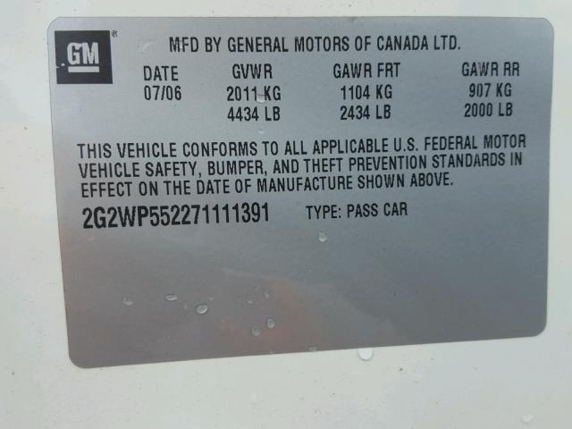 2G2WP552271111391 - 2007 PONTIAC GRAND PRIX WHITE photo 10