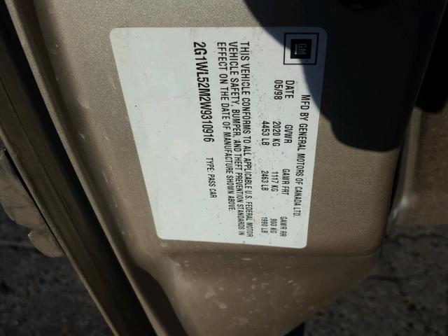 2G1WL52M2W9310916 - 1998 CHEVROLET LUMINA BAS ოქროსფერი ფოტო 10