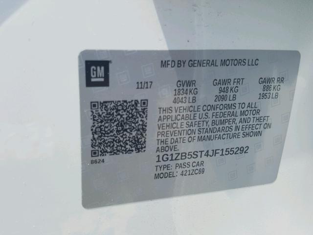 1G1ZB5ST4JF155292 - 2018 CHEVROLET MALIBU LS Ağ foto 10