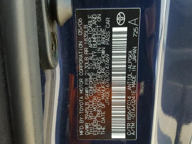 JTKDE167670147469 - 2007 TOYOTA SCION TC 蓝色 照片 10