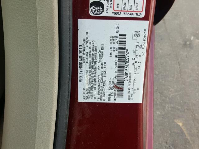 3FAHP06Z67R277529 - 2007 FORD FUSION S RED photo 10