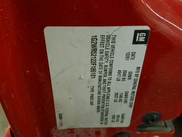 1G2WR52122F186101 - 2002 PONTIAC GRAND PRIX RED photo 10