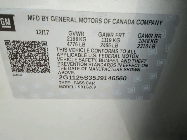 2G1125S35J9146560 - 2018 CHEVROLET IMPALA PRE ნაცრისფერი ფოტო 10