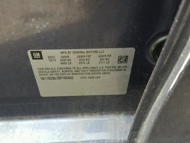 1G11C5SL7EF188402 - 2014 CHEVROLET MALIBU 1LT ლურჯი ფოტო 10