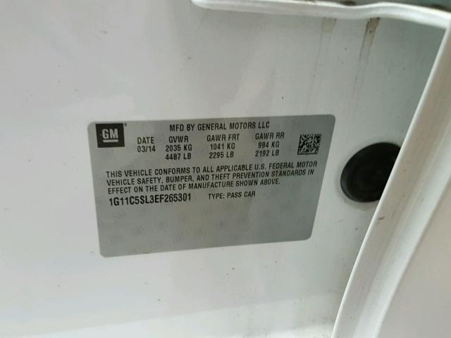 1G11C5SL3EF265301 - 2014 CHEVROLET MALIBU 1LT WHITE photo 10