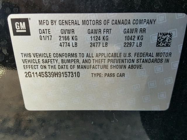 2G1145S39H9157310 - 2017 CHEVROLET IMPALA PRE 黑色 照片 10
