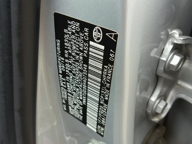 VNKKTUD36HA073348 - 2017 TOYOTA YARIS L SILVER photo 10