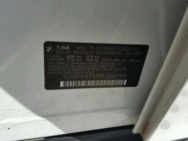 5UXFE43509L266798 - 2009 BMW X5 XDRIVE3 WHITE photo 10