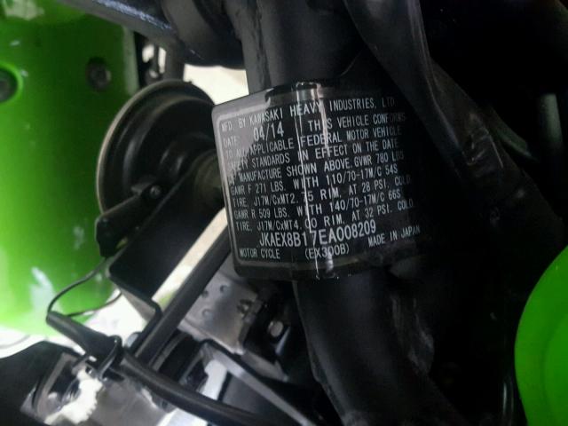 JKAEX8B17EA008209 - 2014 KAWASAKI EX300 B GREEN photo 10