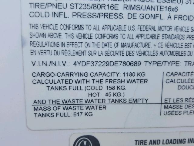 4YDF37229DE780689 - 2013 KEYSTONE TRAILER WHITE photo 10