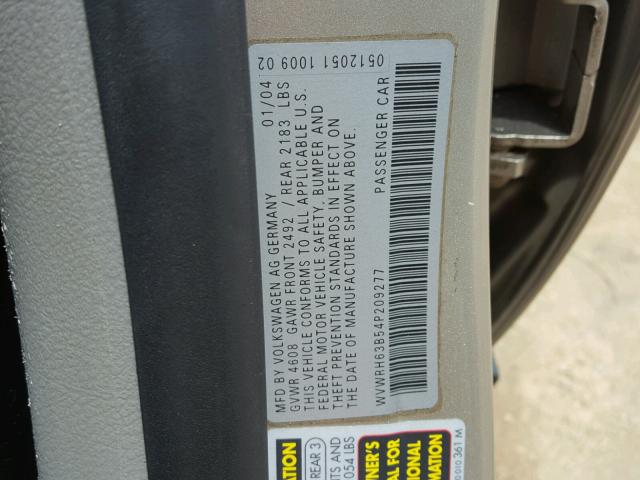 WVWRH63B54P209277 - 2004 VOLKSWAGEN PASSAT GLX 金色 照片 10