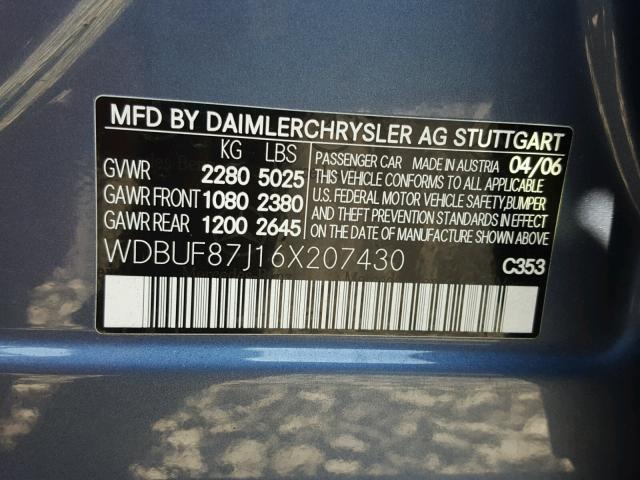 WDBUF87J16X207430 - 2006 MERCEDES-BENZ E 350 4MAT BLUE photo 10