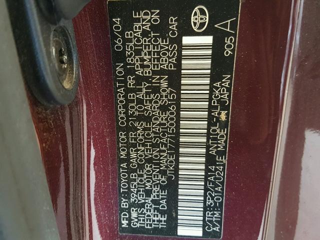 JTKDE177150006157 - 2005 TOYOTA SCION TC 栗色 照片 10