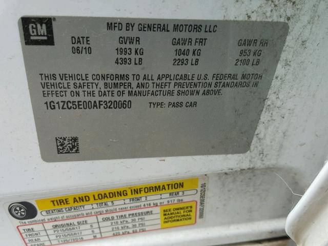 1G1ZC5E00AF320060 - 2010 CHEVROLET MALIBU 1LT 白色 照片 10