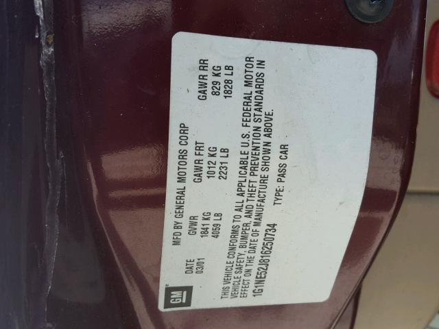 1G1NE52J816250734 - 2001 CHEVROLET MALIBU LS MAROON photo 10