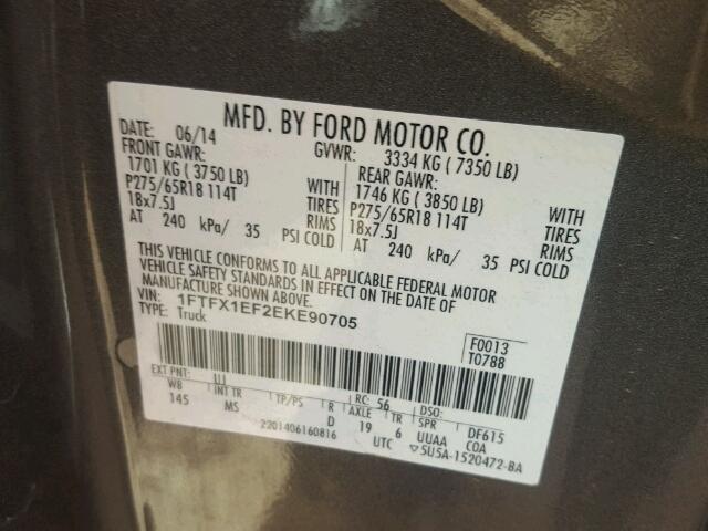 1FTFX1EF2EKE90705 - 2014 FORD F150 SUPER GRAY photo 10