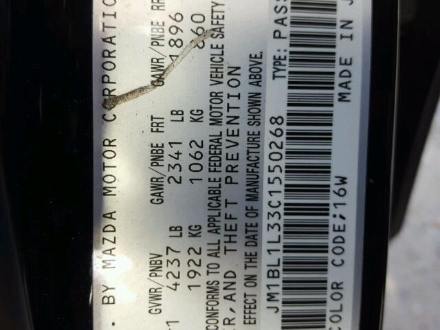 JM1BL1L33C1550268 - 2012 MAZDA SPEED 3 BLACK photo 10