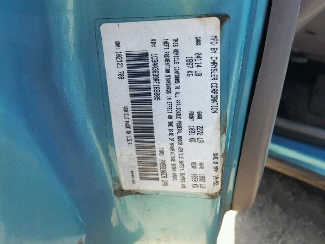 1C3AA3639RF168089 - 1994 CHRYSLER LEBARON LE BLUE photo 10