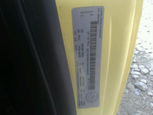 3VWRW2AG7AM035126 - 2010 VOLKSWAGEN NEW BEETLE 黄色 照片 10