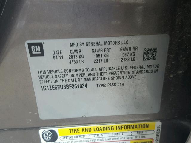 1G1ZE5EU8BF361034 - 2011 CHEVROLET MALIBU LTZ 棕色 照片 10