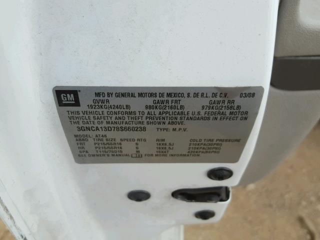 3GNCA13D78S660238 - 2008 CHEVROLET HHR LS Ağ foto 10