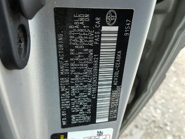 4T1BE32K55U966821 - 2005 TOYOTA CAMRY LE 银色 照片 10