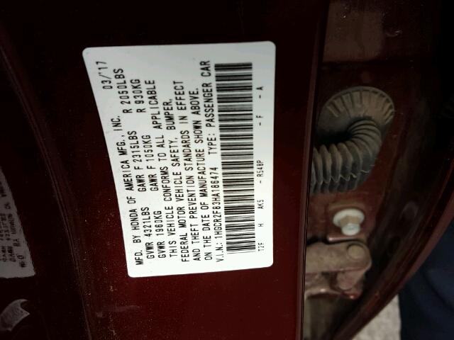 1HGCR2F83HA186474 - 2017 HONDA ACCORD EXL Bordo foto 10