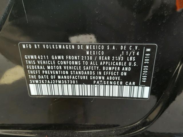 3VW2K7AJ2FM357301 - 2015 VOLKSWAGEN JETTA BASE 黑色 照片 10