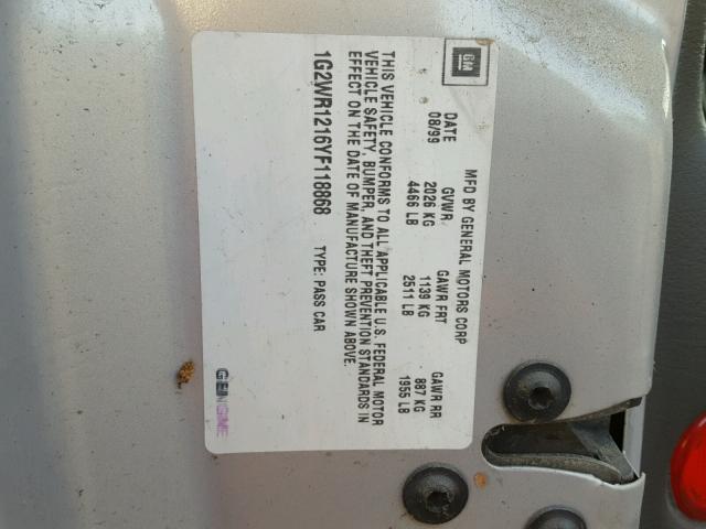 1G2WR1216YF118868 - 2000 PONTIAC GRAND PRIX Gümüş foto 10