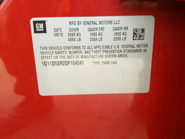 1G11D5SR2DF164041 - 2013 CHEVROLET MALIBU 1LT წითელი ფოტო 10