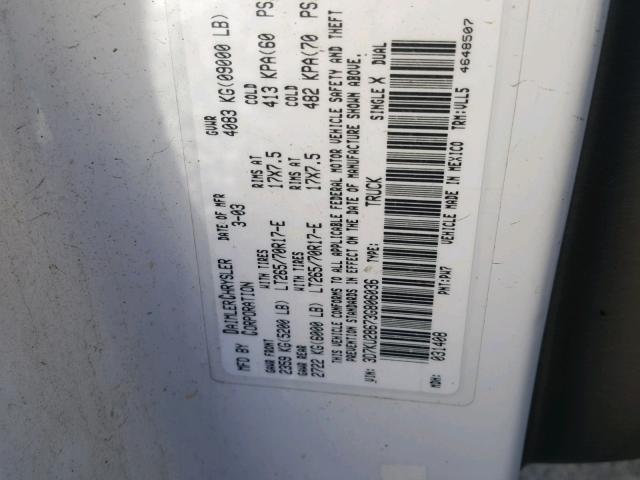3D7KU28673G806036 - 2003 DODGE RAM 2500 S WHITE photo 10