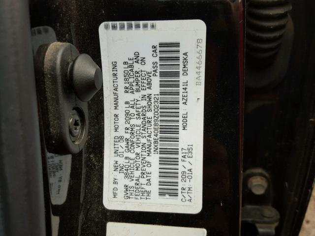 1NXBE40E89Z002321 - 2009 TOYOTA COROLLA XR 黑色 照片 10