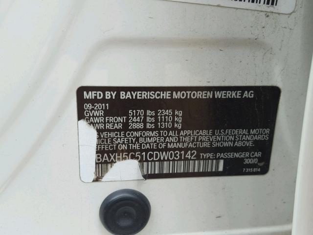 WBAXH5C51CDW03142 - 2012 BMW 528 XI WHITE photo 10