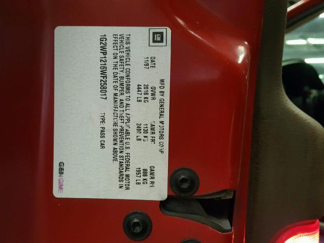 1G2WP1216WF258017 - 1998 PONTIAC GRAND PRIX RED photo 10