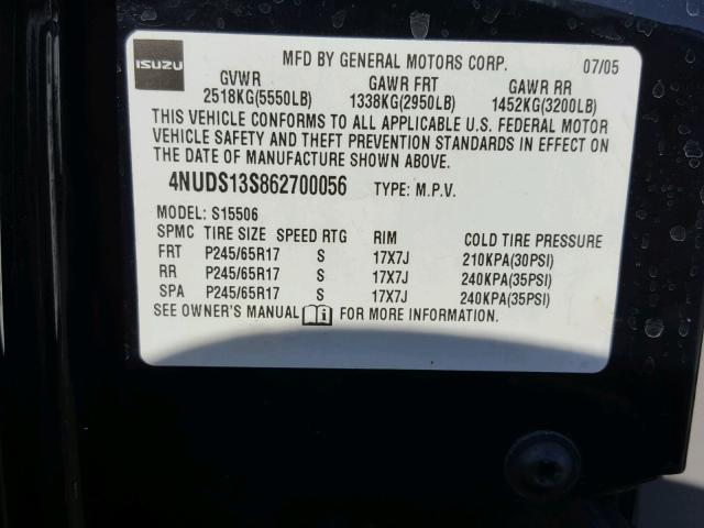 4NUDS13S862700056 - 2006 ISUZU ASCENDER S 黑色 照片 10