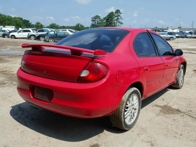 1B3ES46C11D236399 - 2001 DODGE NEON SE RED photo 4