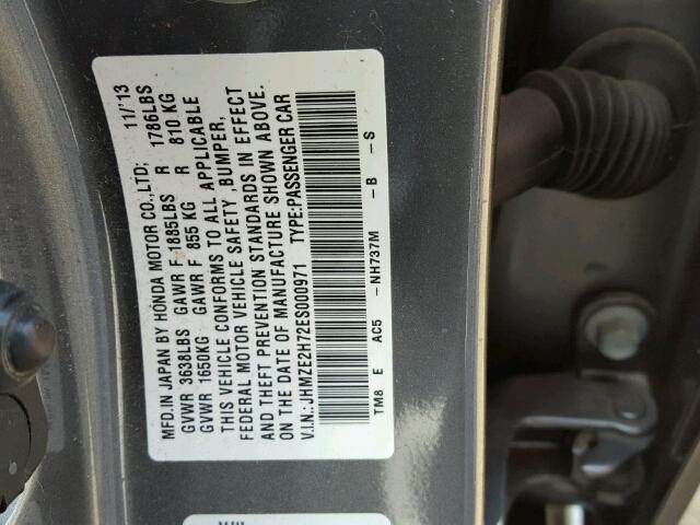 JHMZE2H72ES000971 - 2014 HONDA INSIGHT GRAY photo 10