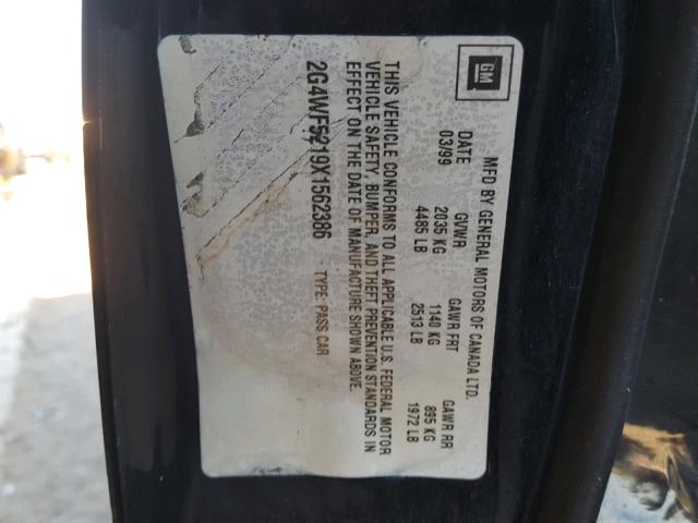 2G4WF5219X1562386 - 1999 BUICK REGAL GS BLACK photo 10