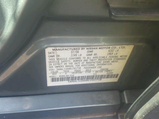 1N4AL11DX6C245758 - 2006 NISSAN ALTIMA S GREEN photo 10