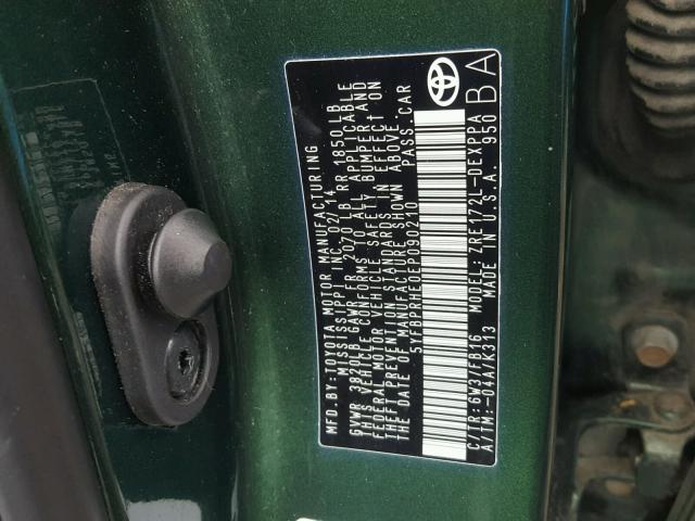 5YFBPRHE0EP090210 - 2014 TOYOTA COROLLA EC 绿色 照片 10