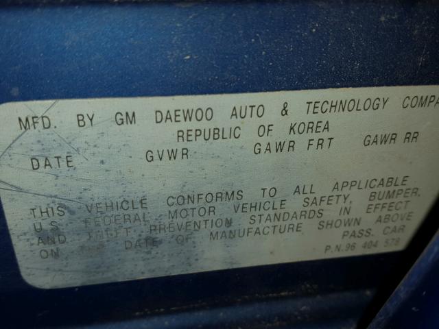 KL1TD52695B344154 - 2005 CHEVROLET AVEO BASE Mavi foto 10