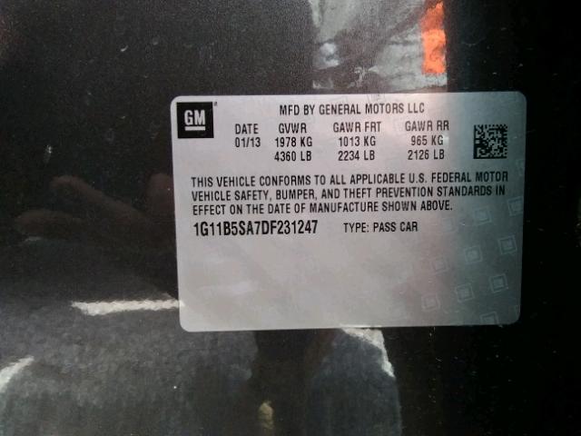 1G11B5SA7DF231247 - 2013 CHEVROLET MALIBU LS 银色 照片 10