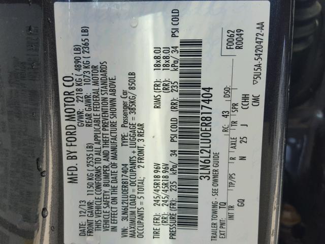 3LN6L2LU0ER817404 - 2014 LINCOLN MKZ HYBRID BLACK photo 10