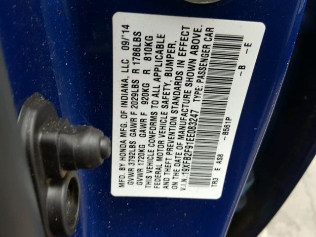 19XFB2F91EE083247 - 2014 HONDA CIVIC EXL 蓝色 照片 10