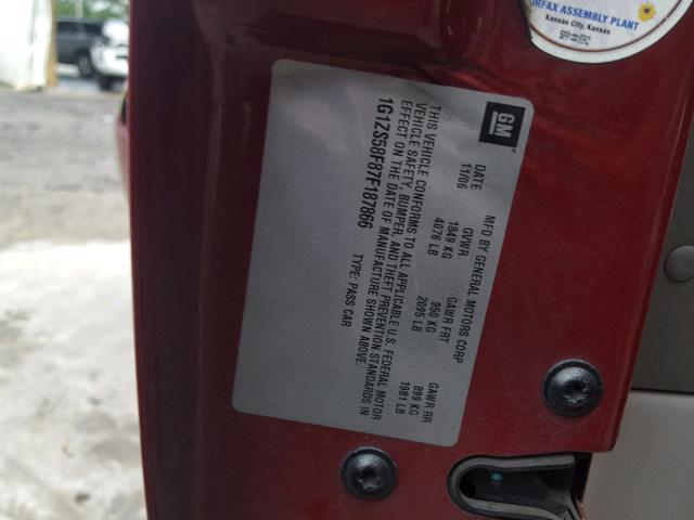 1G1ZS58F87F187866 - 2007 CHEVROLET MALIBU LS ბურგუნდია ფოტო 10