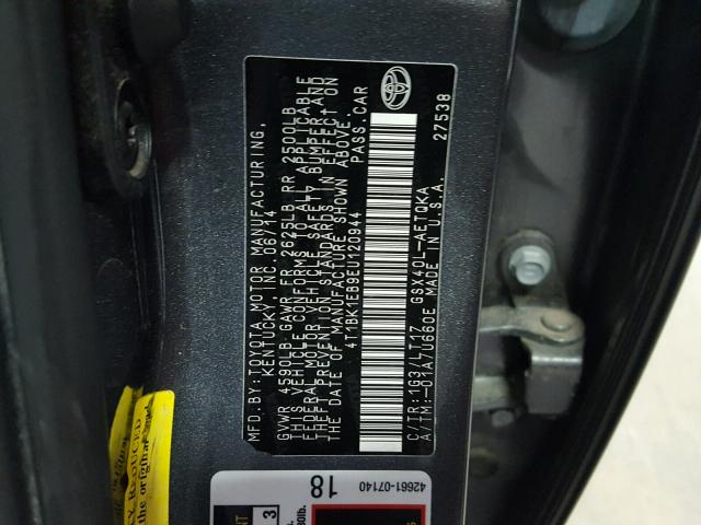 4T1BK1EB9EU120944 - 2014 TOYOTA AVALON BAS 灰色 照片 10