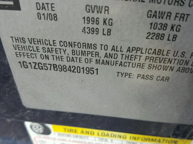 1G1ZG57B984201951 - 2008 CHEVROLET MALIBU LS 蓝色 照片 10