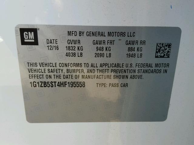 1G1ZB5ST4HF195558 - 2017 CHEVROLET MALIBU LS WHITE photo 10