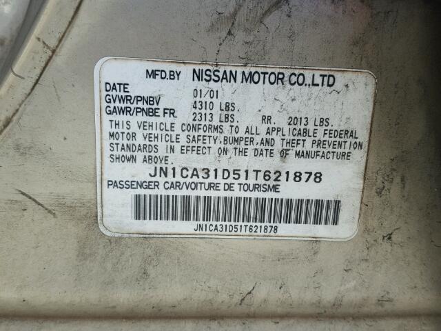 JN1CA31D51T621878 - 2001 NISSAN MAXIMA GXE GOLD photo 10